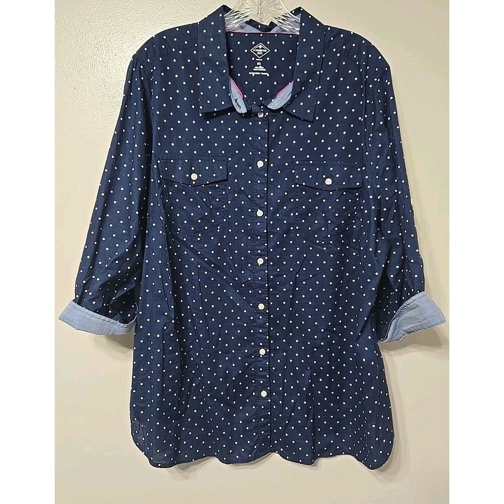 Womens St johns bay tops 3x plus Blue Collar Dots 3/4 Sleeve